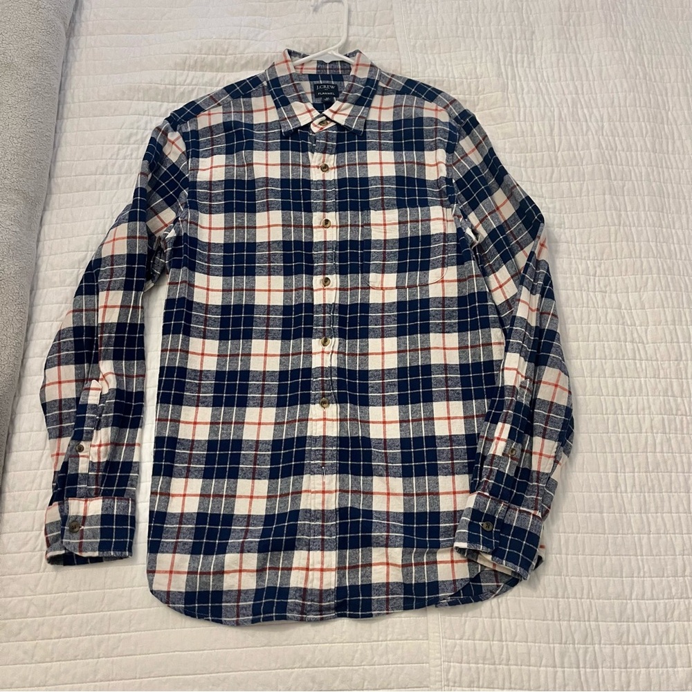 J.Crew Men's Blue Plaid Flannel Shirt - Picture 2 of 5